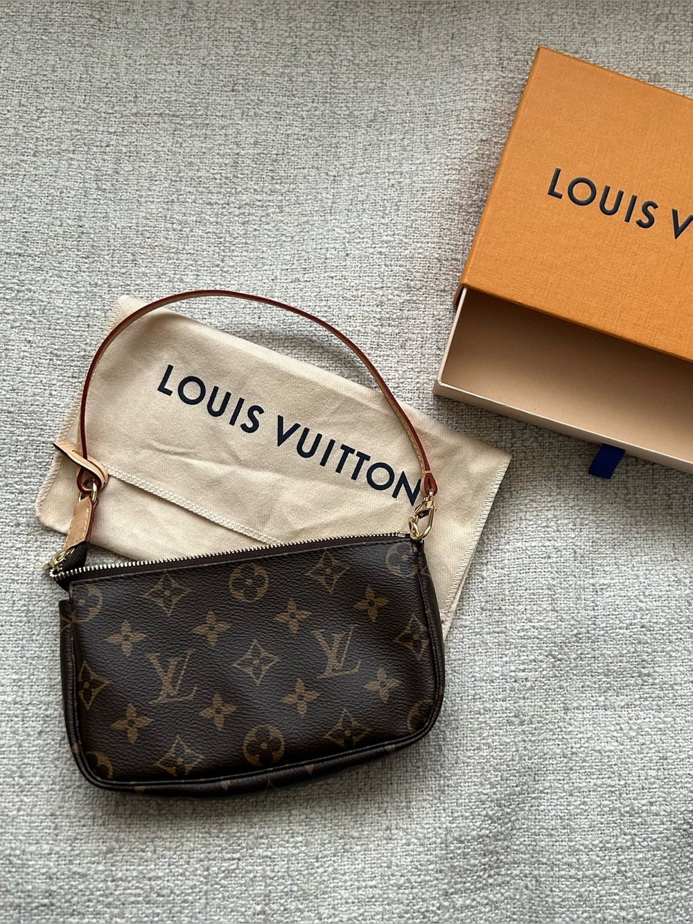 Louis Vuitton Brown Monogram Mini Pochette Shoulder Bag with Vachetta Strap